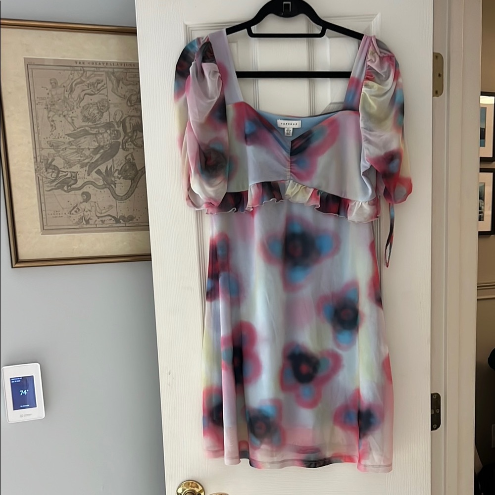 Y2K Colorful floral mini Dress with Puff Sleeves